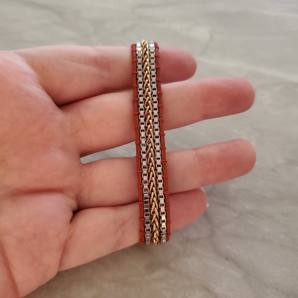 💖 Stella and Dot Braided Chain Button Toggle Box Chain Foundation Bracelet 💖 - Picture 2 of 8